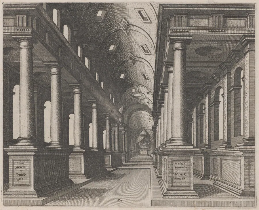 Interior View of a Church with a Barrel Vault by Lucas van Doetechum