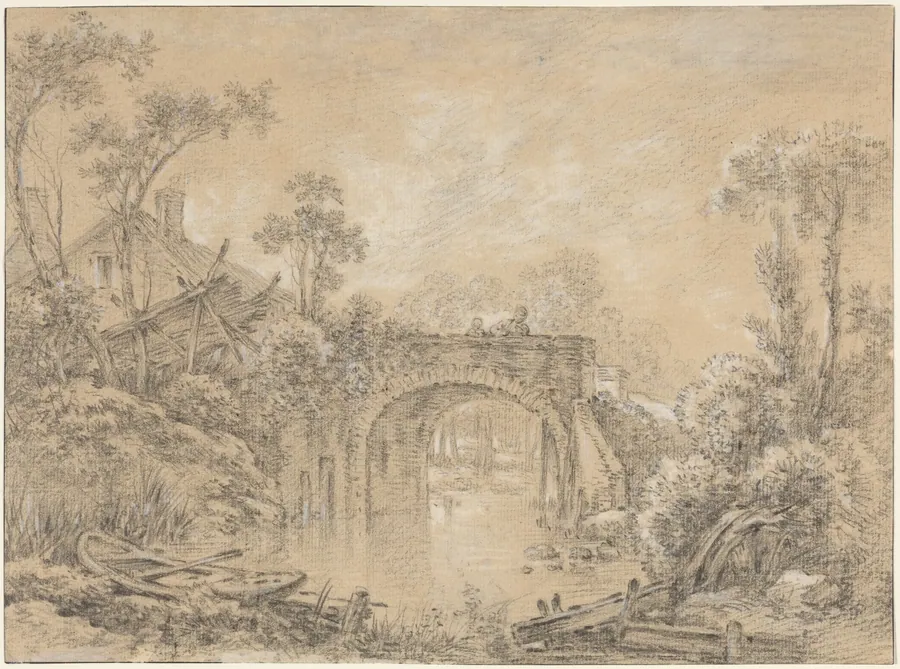 Landscape with a Rustic Bridge by François Boucher