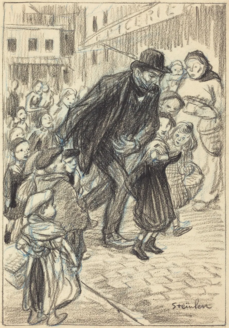 A Man on a City Street, Surrounded by Children (Un Père) by Théophile Alexandre Steinlen