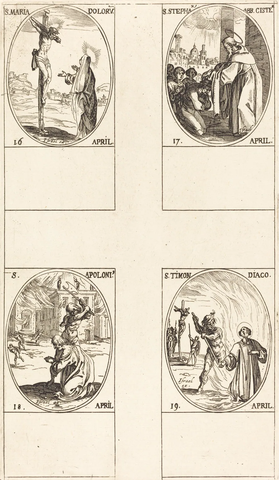 St. Maria Doloru; St. Stephen, Abbot; St. Apoloni; St. Timon by Jacques Callot