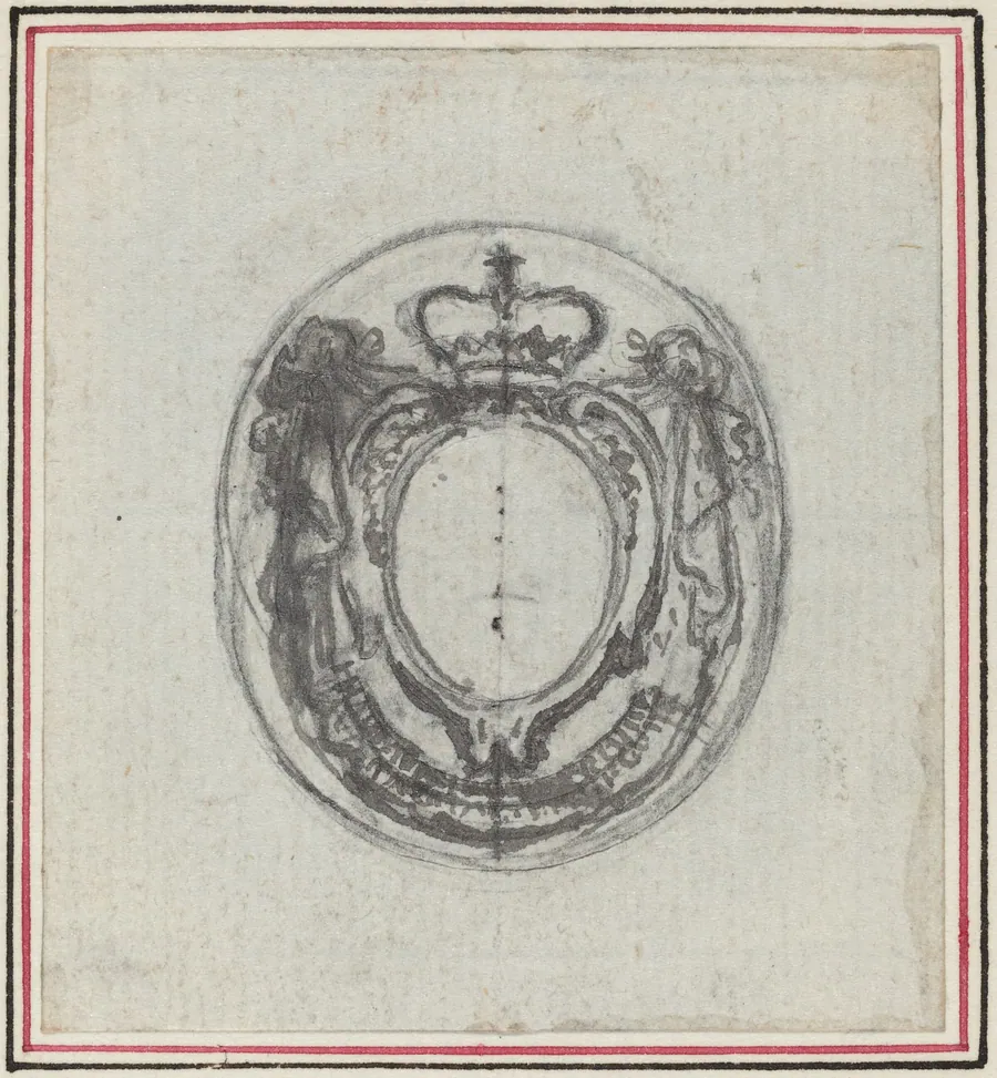Armorial Cartouche with Crown and Swags by Hubert François Gravelot