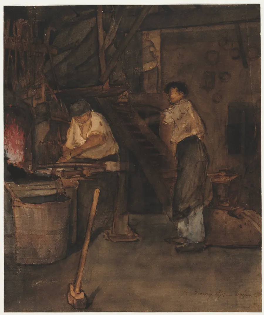 Study for The Blacksmith's Shop: Remembrance of Le Tréfort by François Bonvin