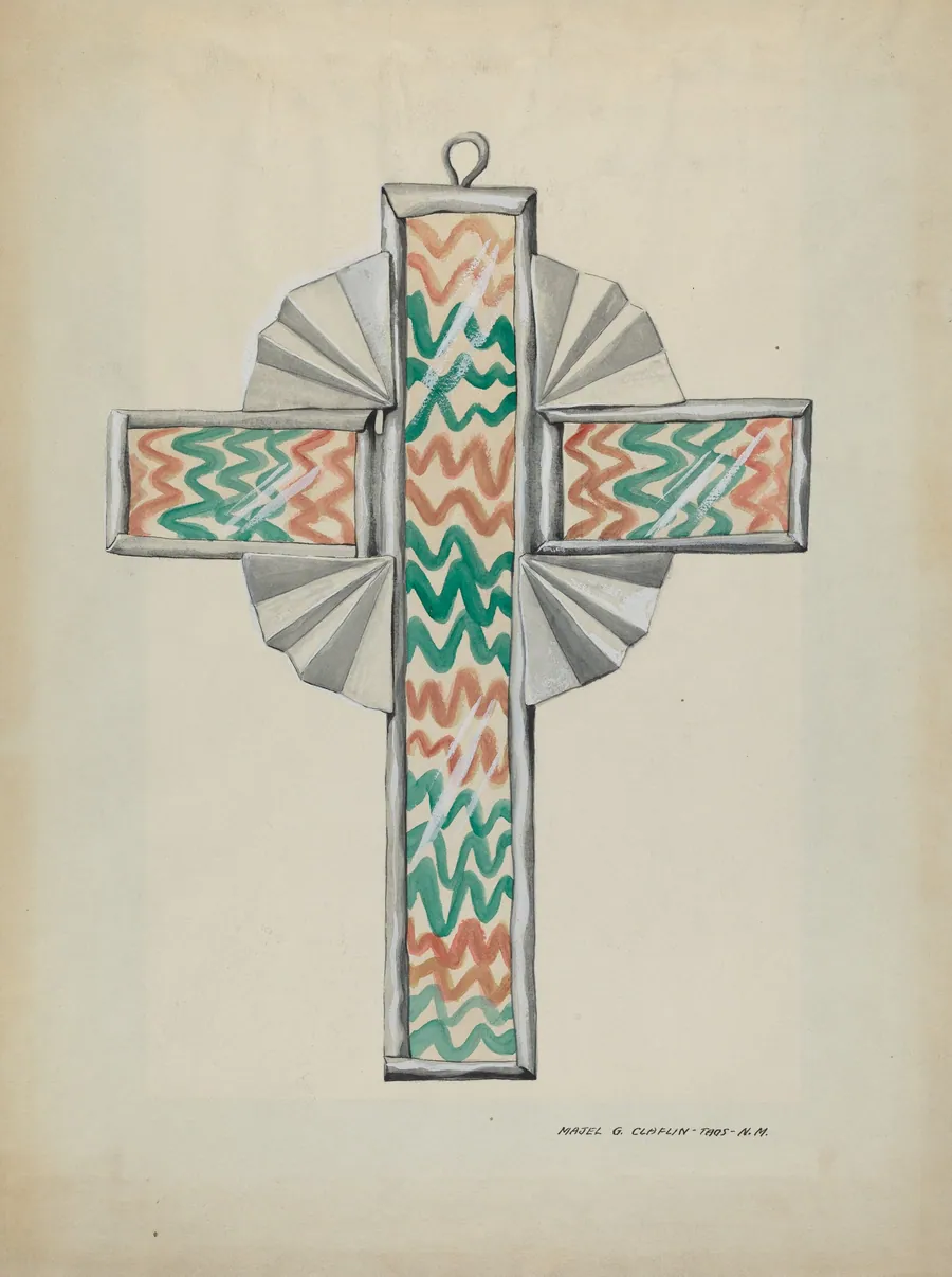Tin and Painted Glass Cross by Majel G. Claflin