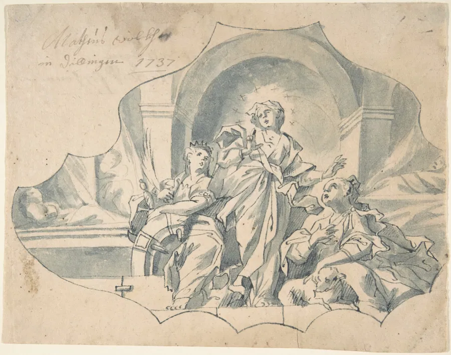 Design for a Ceiling showing the Virgin, Catherine, and Agnes by Matthias Wolf