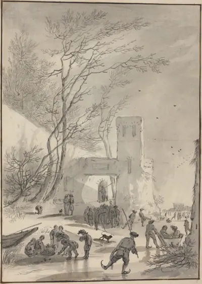 Skaters Outside a City Wall