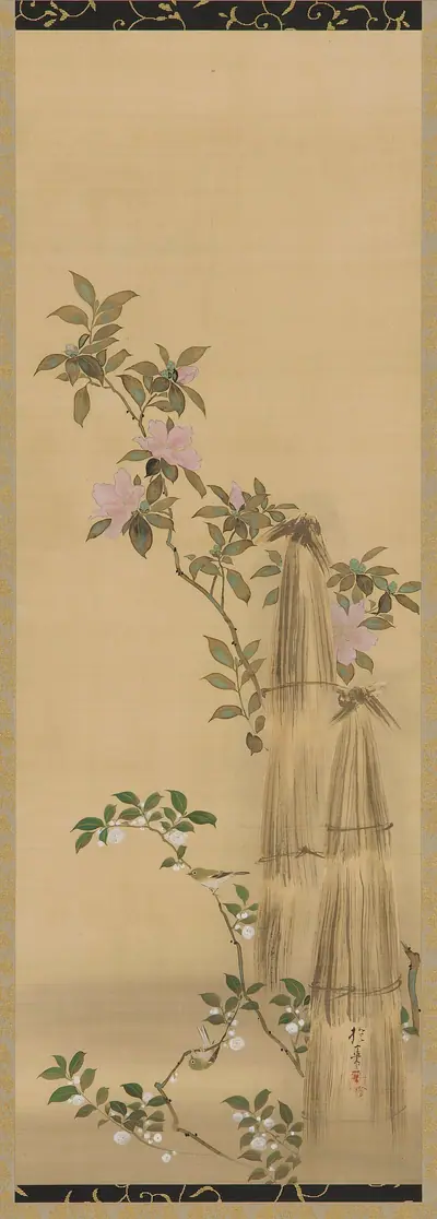 Pink and white flowers and straw coverings