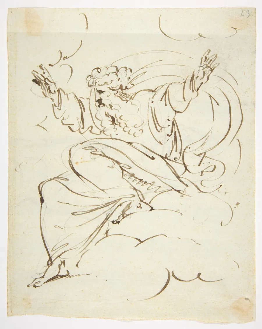 God The Father Creating (?) (r.); Study of neo-classical statue of a nude male (v.) by Luigi Sabatelli