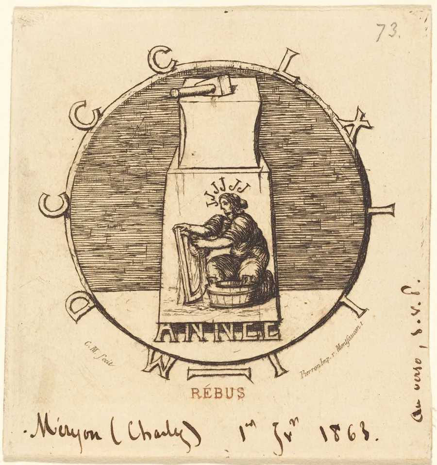 Rébus: "Ci-gît la vendetta surannée" (Rebus: "Here Lies the Ancient Vendetta") by Charles Meryon