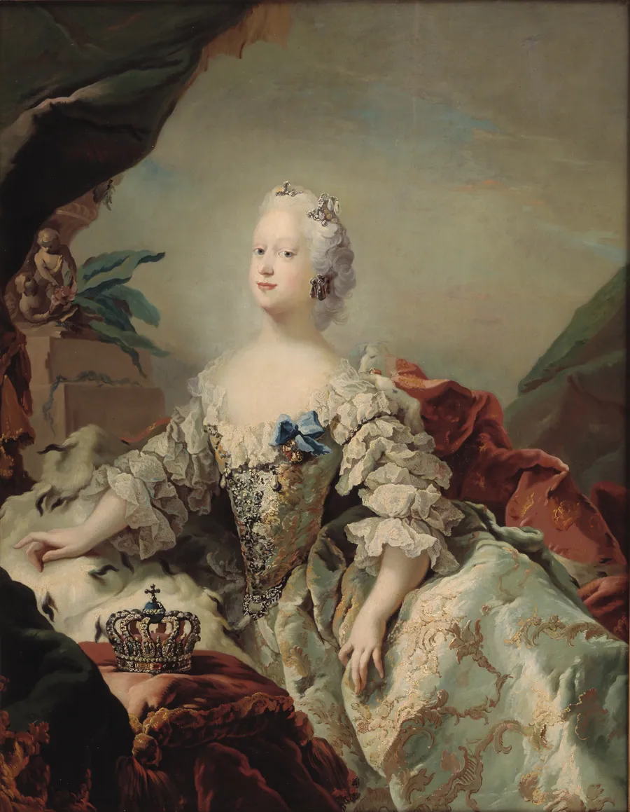 Portræt af Louise, Frederik V's første dronning, i salvingsdragt by C.G. Pilo