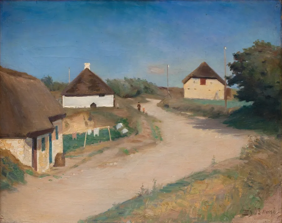 Vej med huse. Morsø by Fridolin Johansen