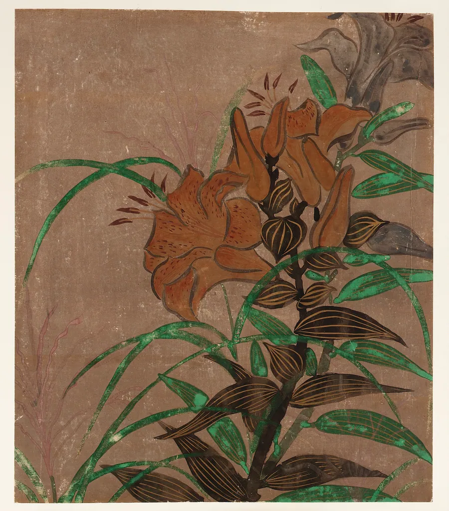 Tiger lilies and grass by Style of Ogata Kenzan 尾形 乾山 (1663-1743)