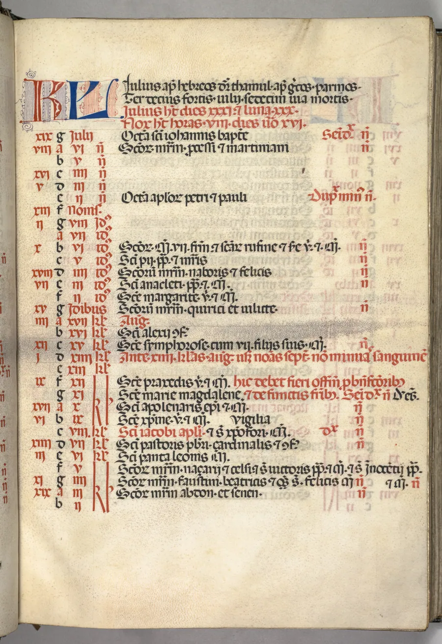 Missale: Fol. 6r: July Calendar Page by Giapeco Caporali