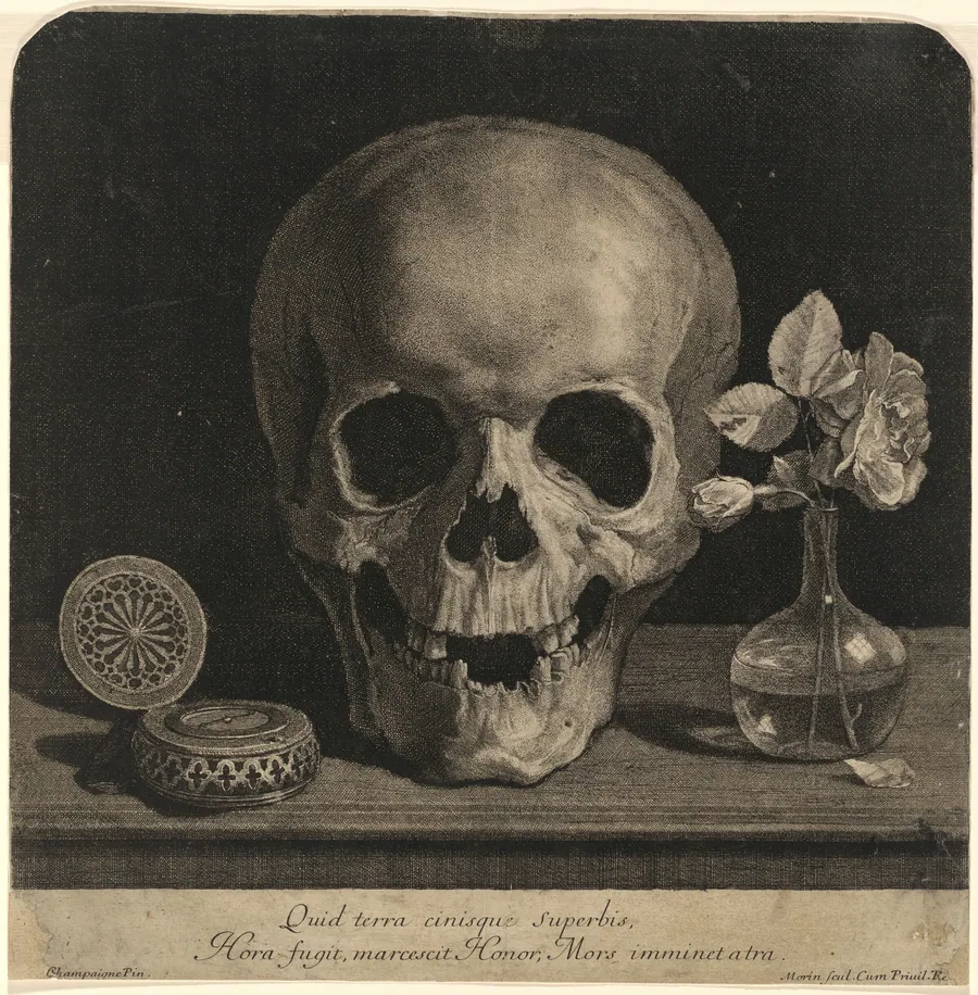 Still Life with a Skull and a Vase of Roses by Jean Morin
