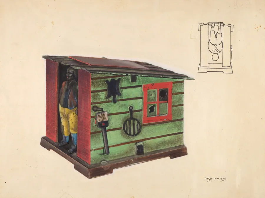 Toy bank: Man in a Cabin by Chris Makrenos