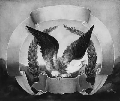 American Eagle on Red Scroll
