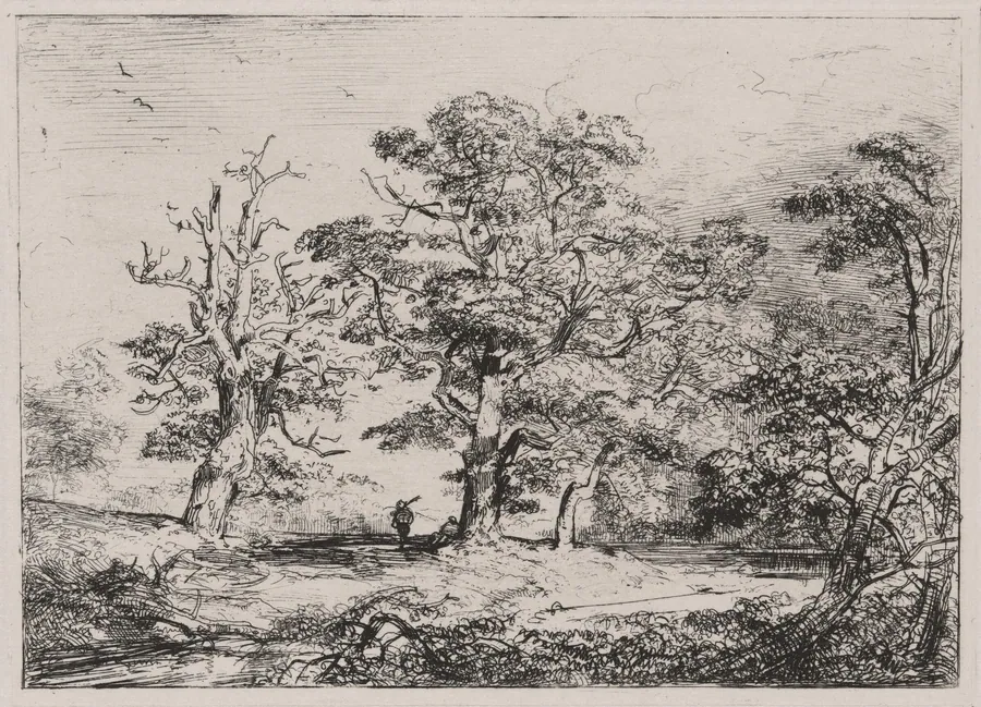Two Hunters and a Stream at Forest Edge by Caspar Johann Nepomuk Scheuren