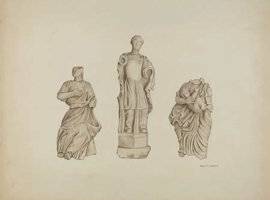 "Faith, Hope and Charity": Stone Figures from Facade of Mission by Edward Jewett