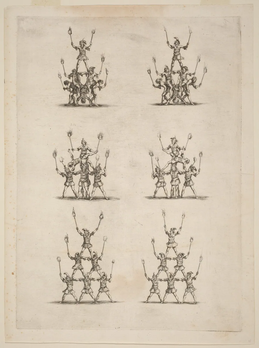 Thirty-Six Jugglers Standing in Pyramids by Stefano Della Bella