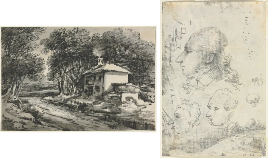 Landscape with Cottage (recto); Studies of Heads (verso) by Thomas Monro
