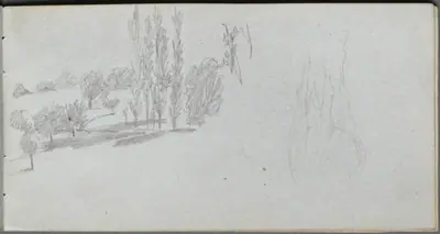 Sketchbook, page 18: Study of a Horse and Landscape Study