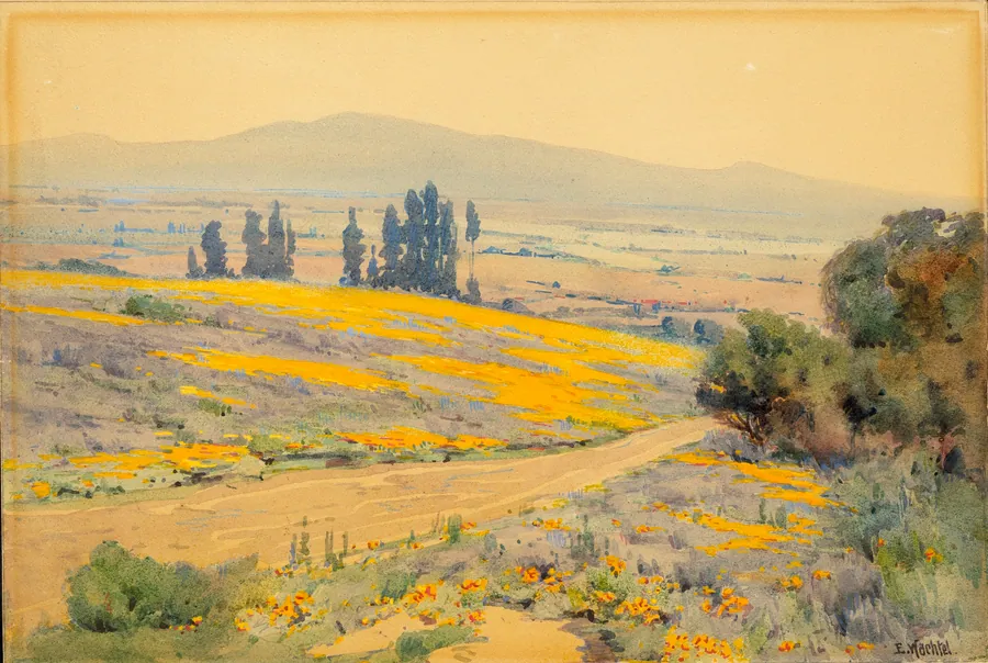 California Spring Landscape by Elmer Wachtel, born Baltimore, MD 1864-died Guadalajara, Mexico 1929