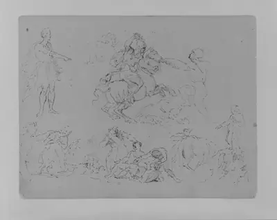 Figure Sketches, Including Battling Equestrain, Roman Caesar Type Pointing, Bloody Brawl, Etc. (from Sketchbook)