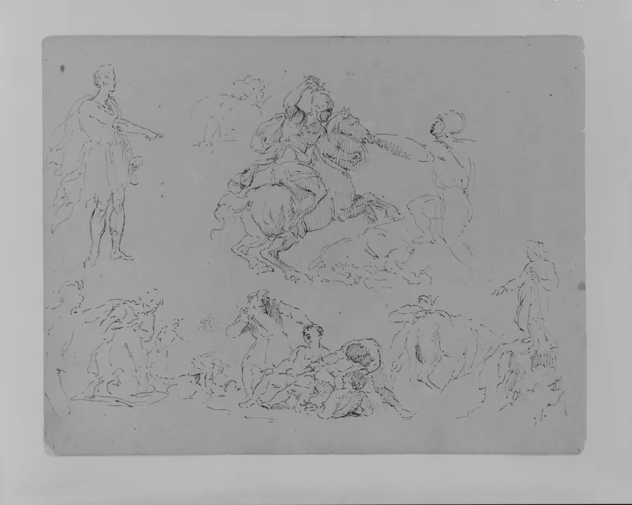 Figure Sketches, Including Battling Equestrain, Roman Caesar Type Pointing, Bloody Brawl, Etc. (from Sketchbook) by Thomas Sully