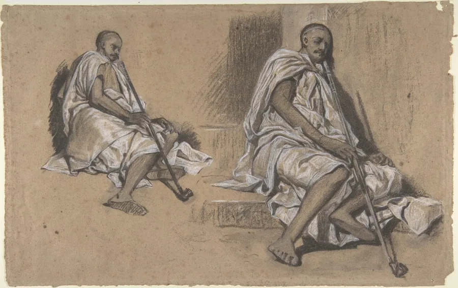 Two Studies of a Seated Arab with a Pipe by Alexandre-Gabriel Decamps