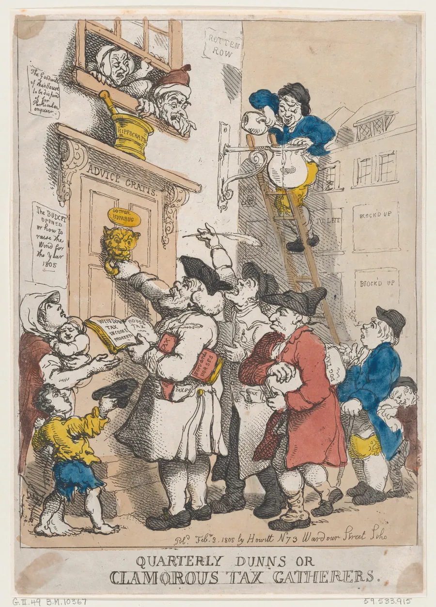 Quarterly Dunns, or Clamorous Tax Gatherers by Thomas Rowlandson