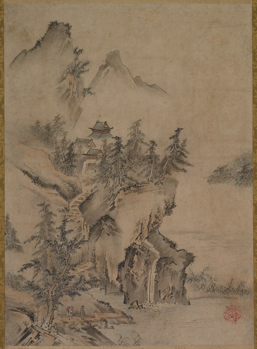 Chinese Literatus Traveling to a Mountain Temple by Kano Hidemasa