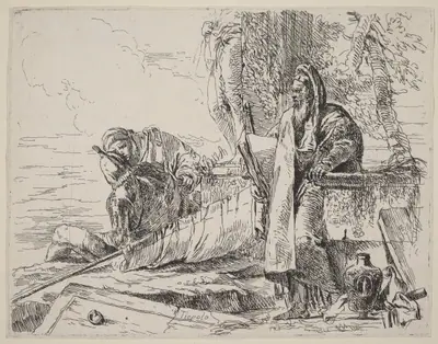 Standing Philosopher and Two Other Figures