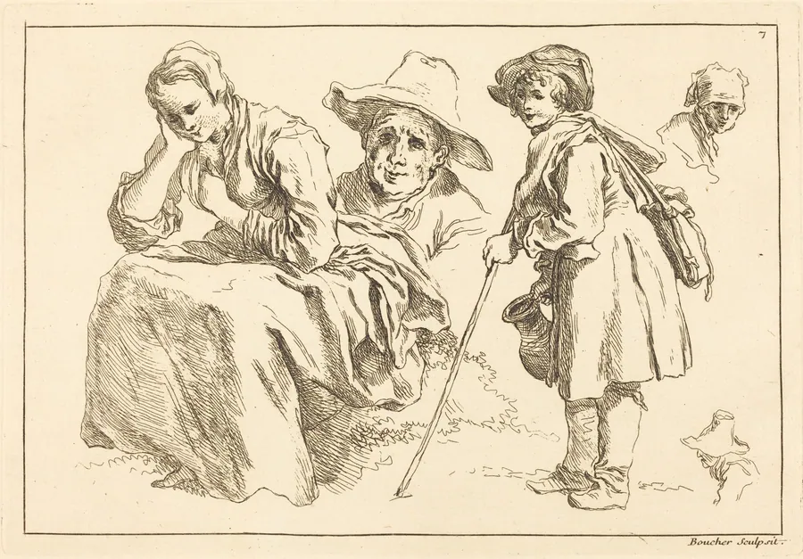 Figure Studies including  Standing Boy Holding a Pitcher by François Boucher