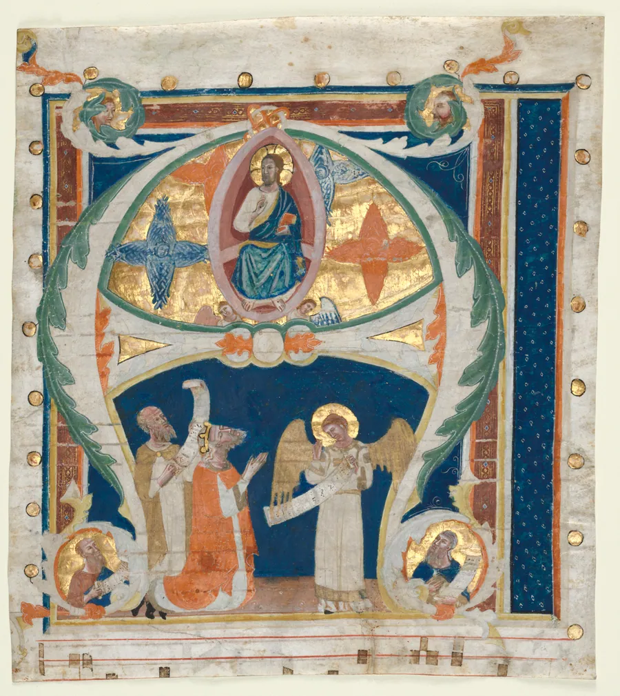 Historiated Initial (A) Excised from a Gradual: Christ in Majesty with King David and Prophets
