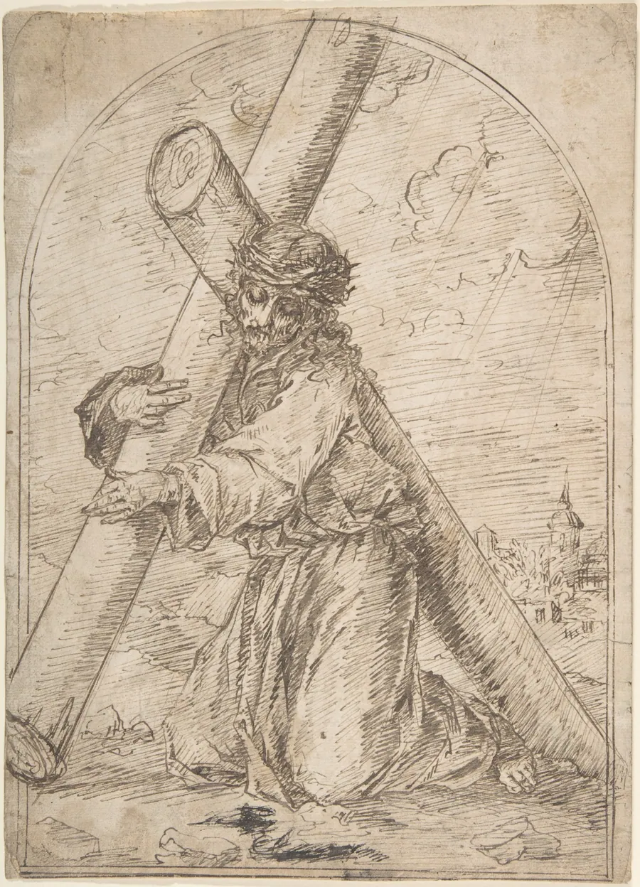 Christ Kneeling, Carrying the Cross by Anonymous, Spanish, 16th century