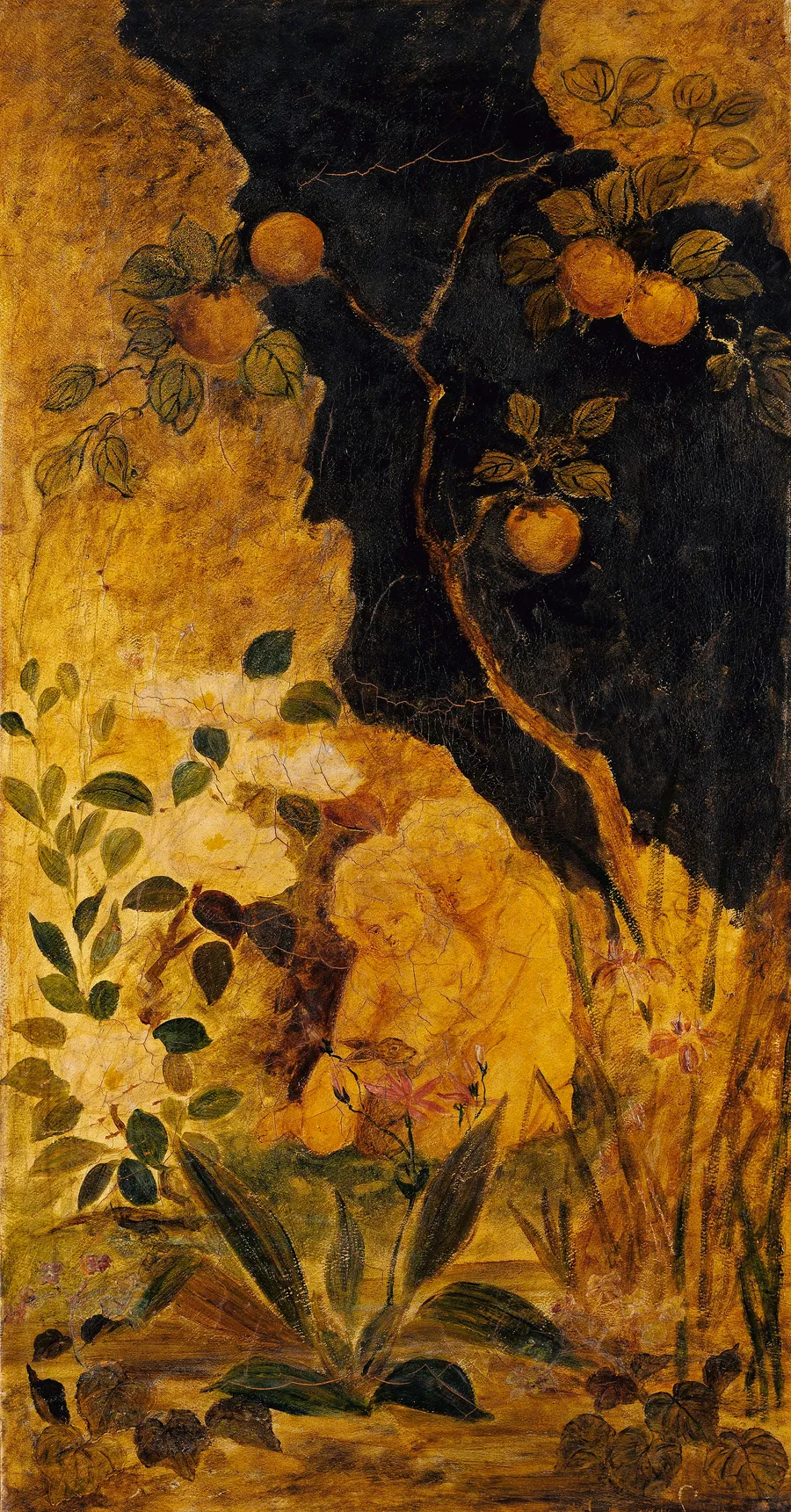 Panel for a Screen: Children Playing with a Rabbit by Albert Pinkham Ryder, born New Bedford, MA 1847-died New York City 1917