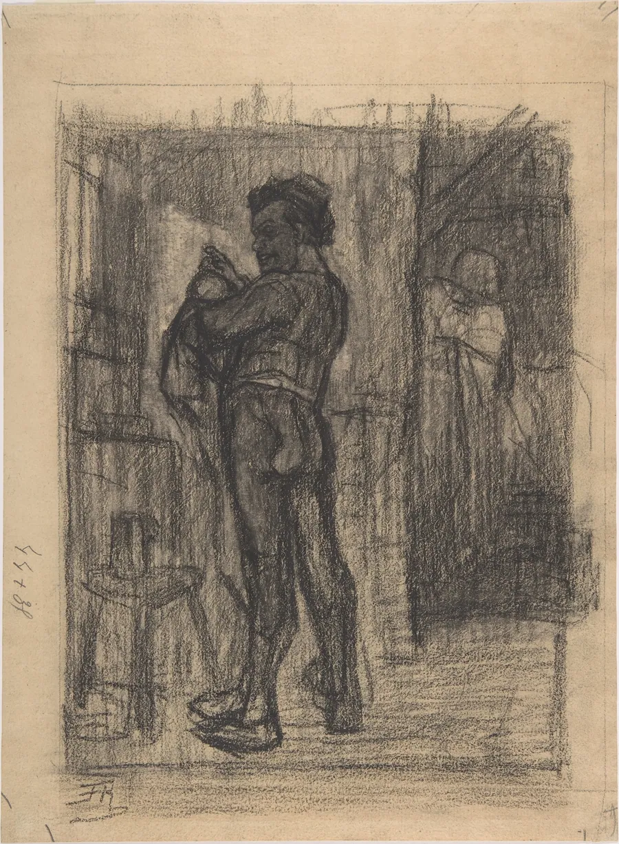 Standing man with beer mugs by Félicien Rops