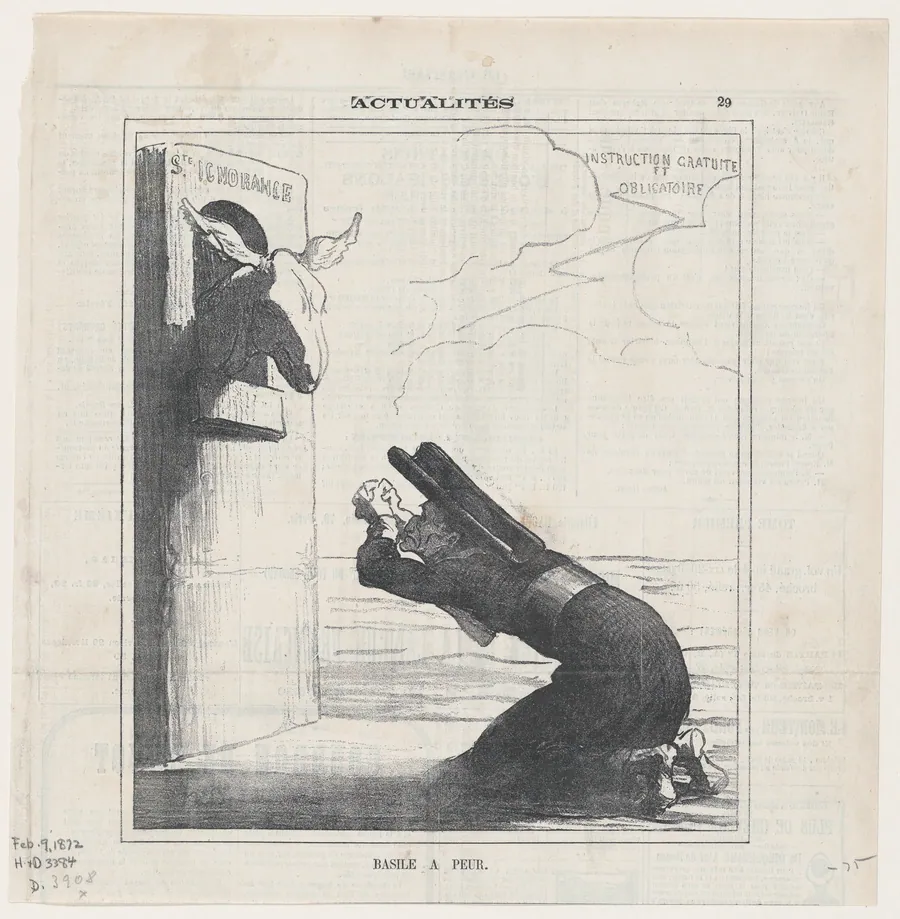 Basile in fear, from 'News of the day,' published in Le Charivari, February 9, 1872 by Honoré Daumier