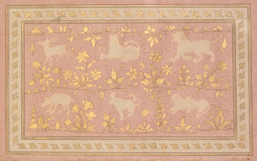Stenciled Scenes of Lion and Gazelle (verso)