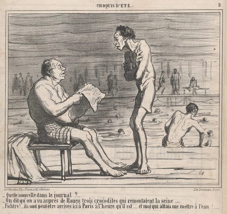 Quelle nouvelle dans le journal?...., from Croquis d'Été, published in Le Charivari, August 5, 1859 by Destouches