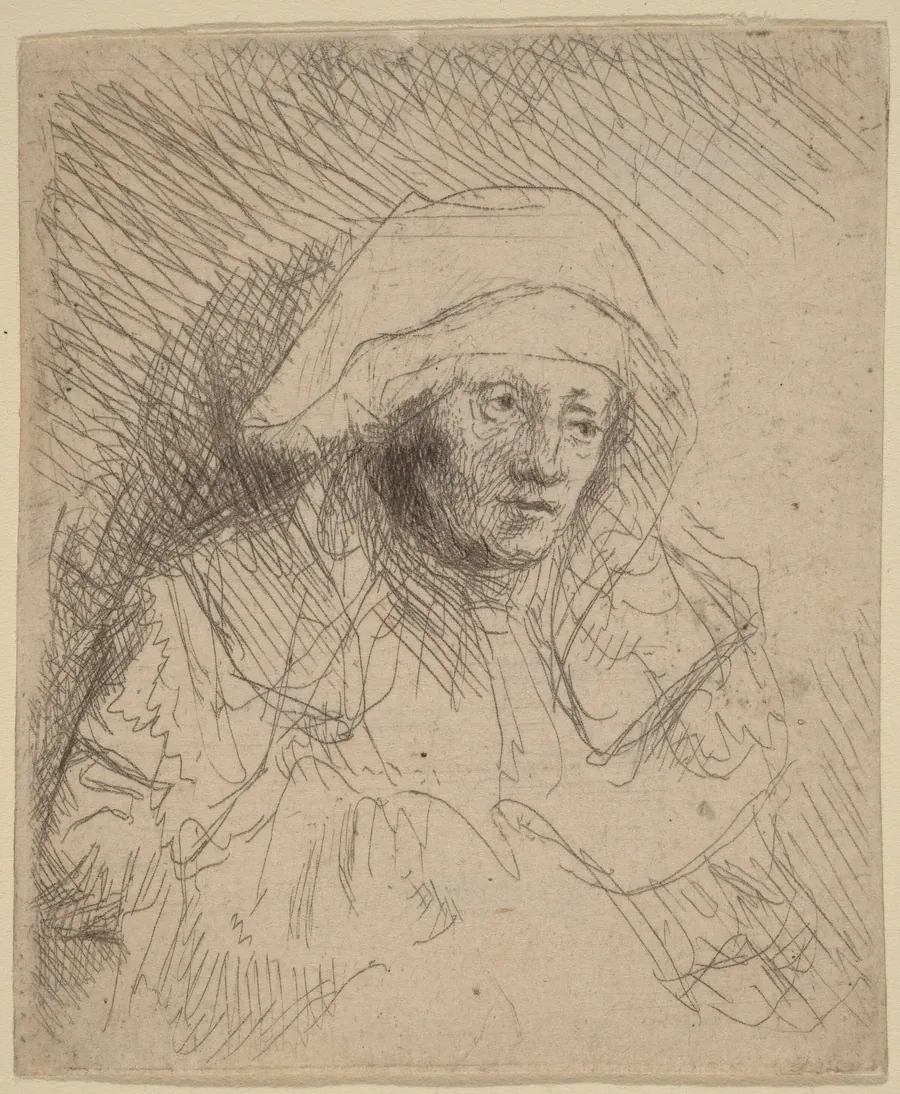 Sick Woman with a Large White Headdress (Saskia) by Rembrandt van Rijn
