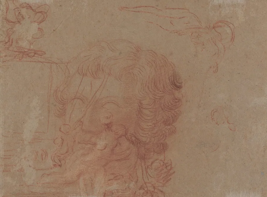 Figure Sketches and a Copy After a Sculpted Head [verso] by Antoine Watteau