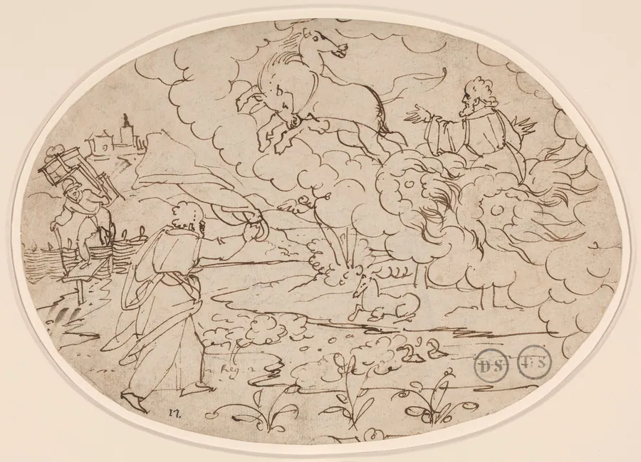 Elisha Watching Elijah in the Fiery Chariot by Hans Jakob Nüscheler