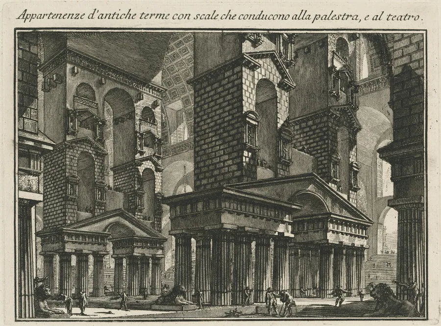 Appartenenze d'antiche terme con scale che conducono alla palestar, e al teatro by Giovanni Battista Piranesi