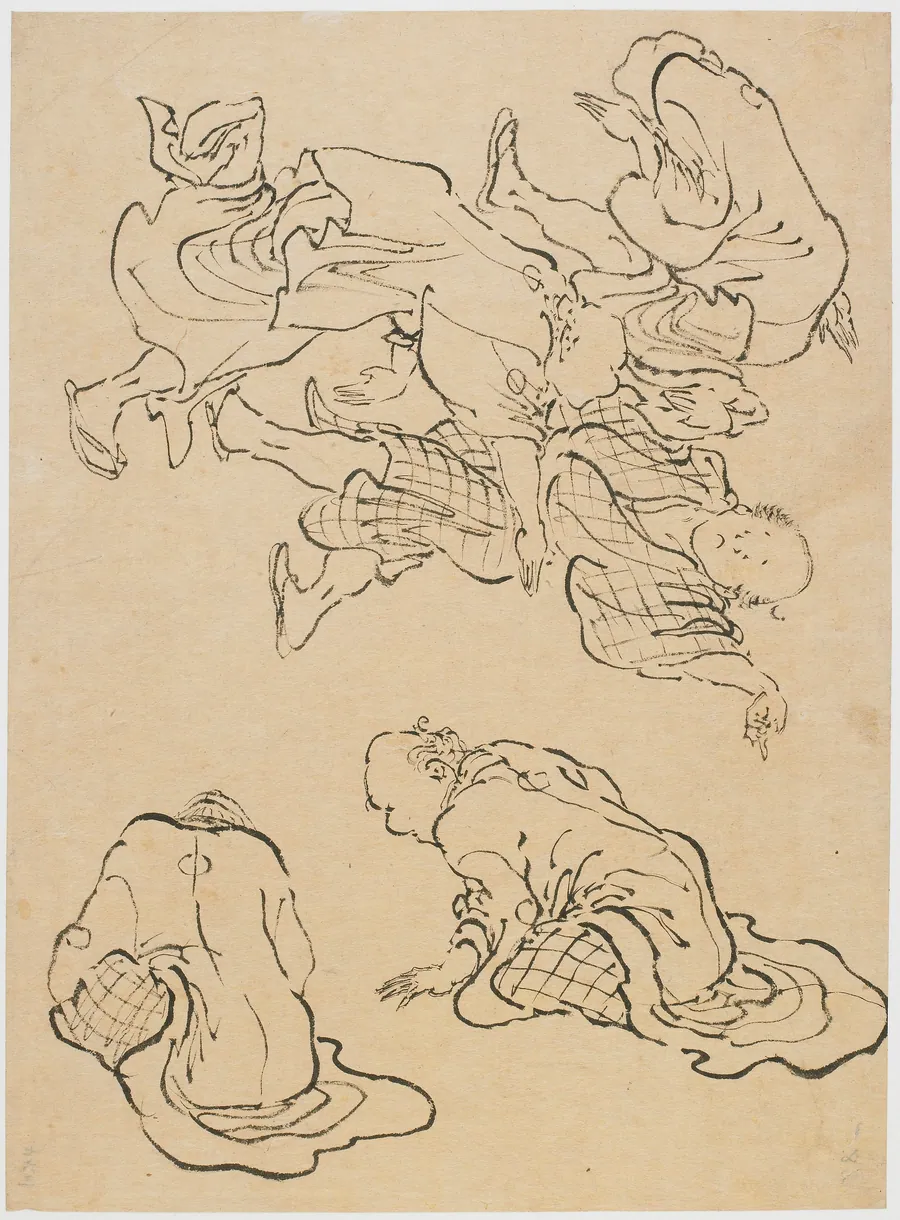 Men dancing, and miscellaneous figures by Katsushika Hokusai 葛飾北斎 (1760-1849)