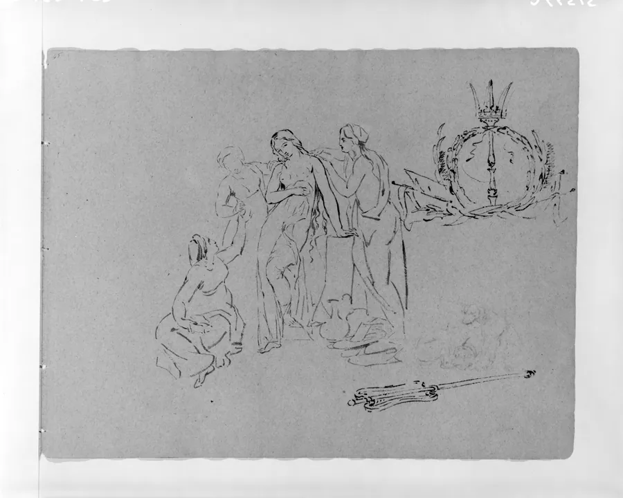 Woman Attended by Servants; Emblematic Symbol; Sceptre (from Sketchbook) by Thomas Sully