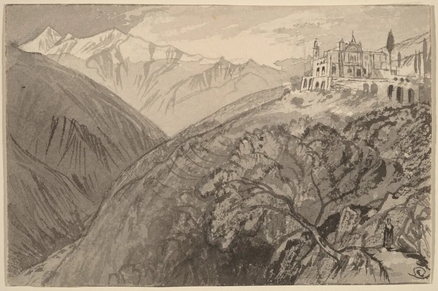 A Town on a Hilltop (Sanctuary of Lampedusa) by Edward Lear