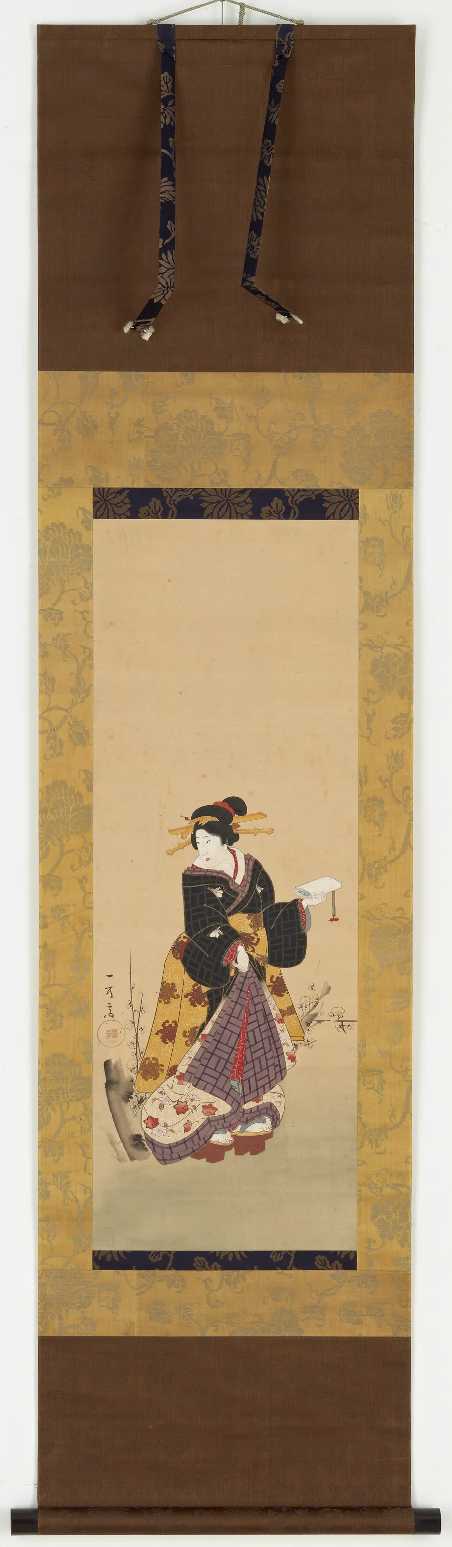 An Oiran standing by a plum tree by Kuniyuki Utagawa