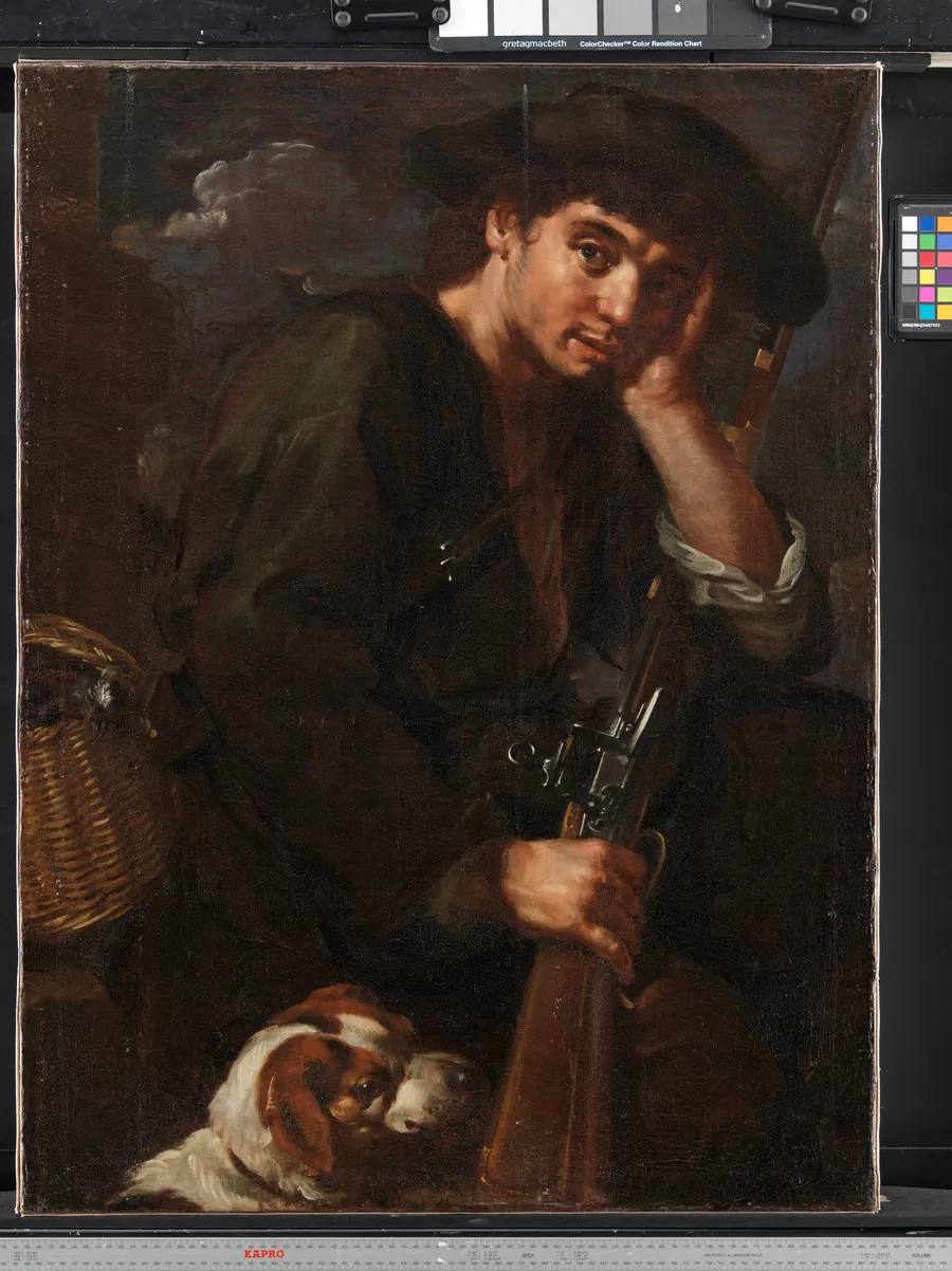 Jæger med bøsse og hund. ( Allegori på "Luften") by Bernardo Eberhart Keilhau
