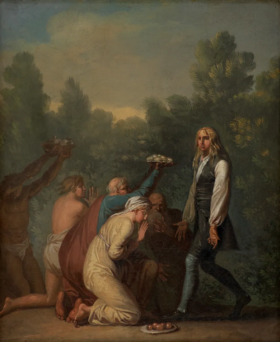 Niels Klim hyldes af qvamiterne by Nicolai Abildgaard