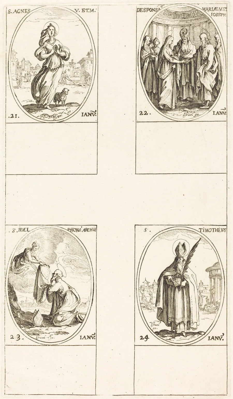 St. Agnes; The Marriage of the Virgin; St. Ildefonsus; St. Timothy by Jacques Callot